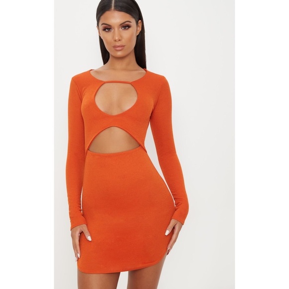 orange cut out bodycon dress